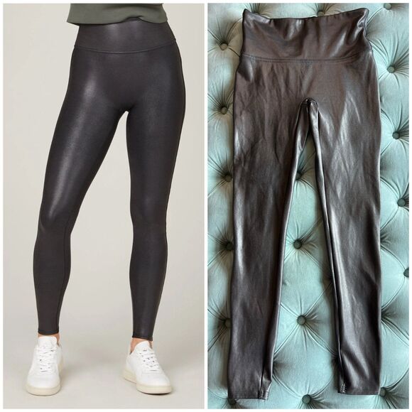 SPANX Faux Leather Leggings Womens Medium M Black - Picture 1 of 6